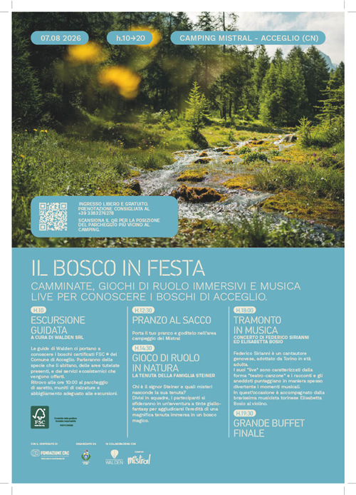 Il bosco in festa: camminate, giochi di ruolo immersivi e musica live per conoscere i boschi di Acceglio.